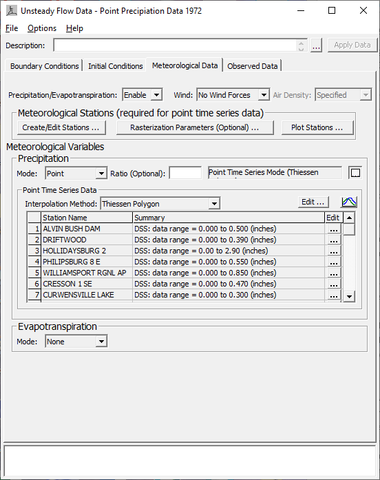 Figure 4-13. Meteorological Data tab with Point Precipitation data shown. Figure 4-13. Meteorological Data tab with Point Precipitation data shown.