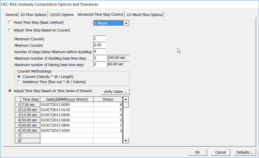 Figure 5-4. User Defined Variable Time Step Table.   Figure 5-4. User Defined Variable Time Step Table.