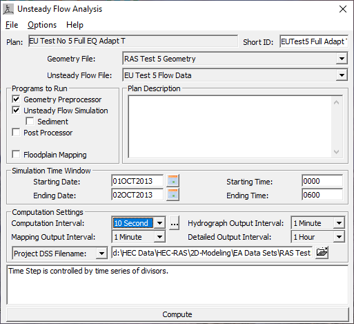 Figure 5-2. Button for Variable Time Step Option Shown on Unsteady Flow Analysis Window. Figure 5-2. Button for Variable Time Step Option Shown on Unsteady Flow Analysis Window.