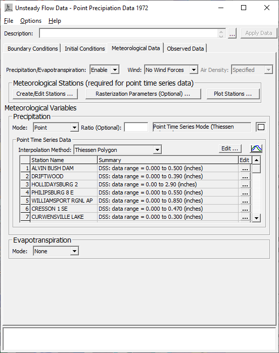 Figure 4-13. Meteorological Data tab with Point Precipitation data shown.
