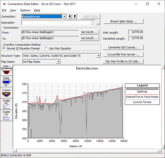 Figure 3-46. SA/2D Area Connection editor with Levee and Culverts