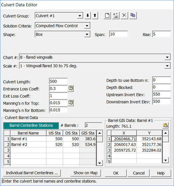 Figure 3-47. Culvert Data Editor for the SA/2D Area Connection.