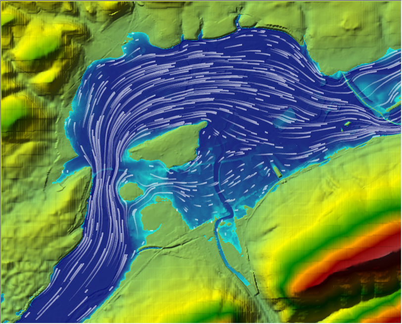 Figure 6-15. Example of the Particle tracing visualization option on top of a depth layer.