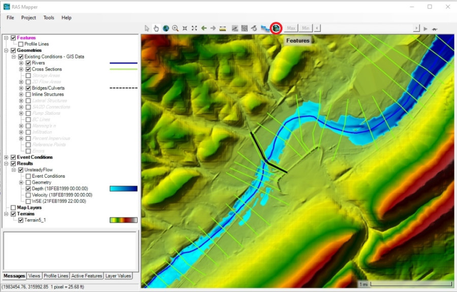 Figure 6-30. 3D Viewer Access Button in HEC-RAS Mapper.