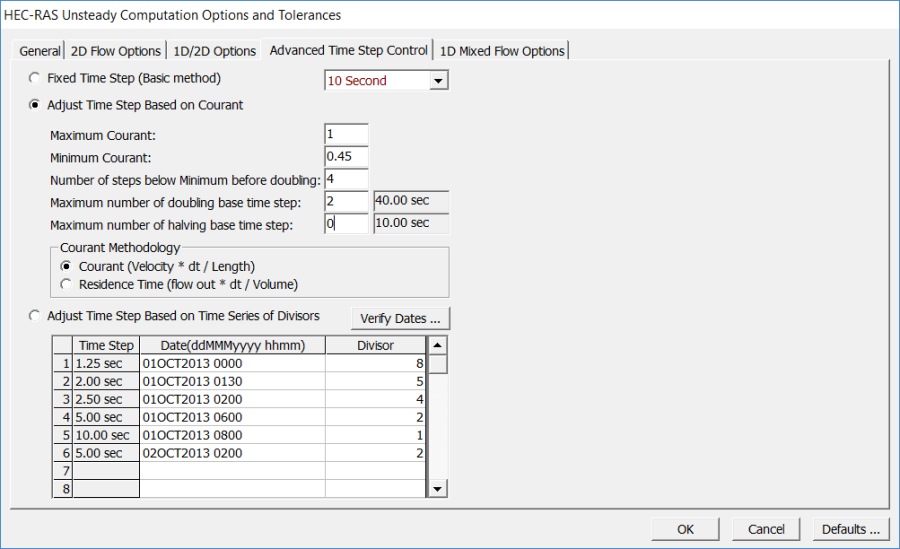 Figure 5-3. Variable Time Step Editor within the Computational Options and Tolerances.