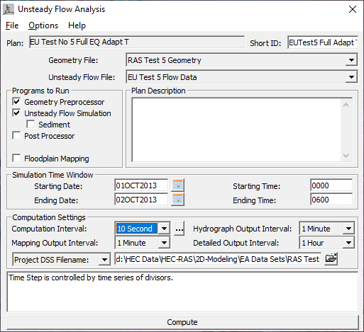 Figure 5-2. Button for Variable Time Step Option Shown on Unsteady Flow Analysis Window.