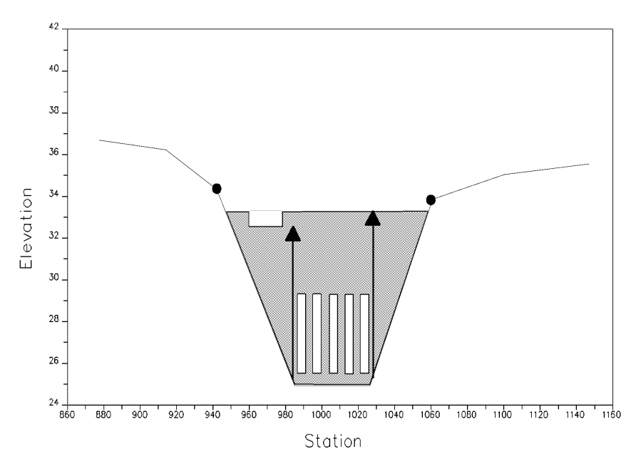 Cross Section 3 of Inline Gated Spillway and Weir