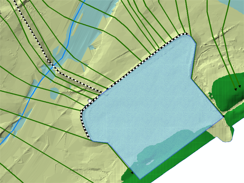 Example of using lateral structures and a storage area to model a protected area.