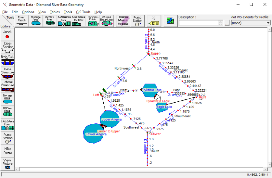 River System Schematic for Diamond River Base Geometry