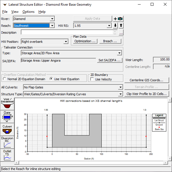 Lateral Weir Data Editor