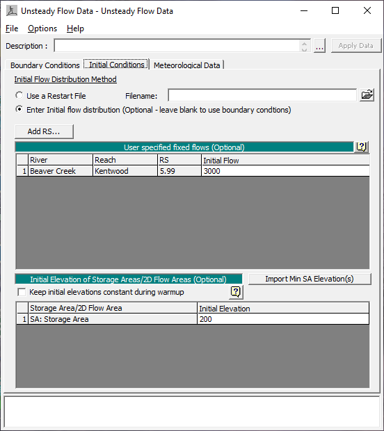 Unsteady Flow Data Initial Conditions