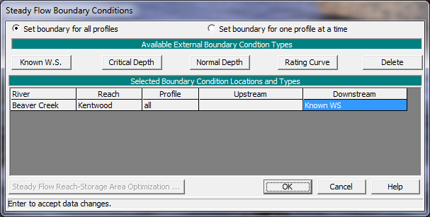 Steady Flow Boundary Conditions