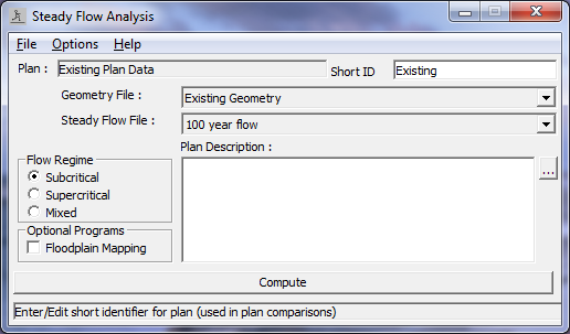 Steady Flow Analysis Window - Existing Conditions Plan