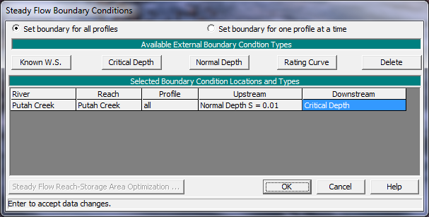 Steady Flow Boundary Conditions