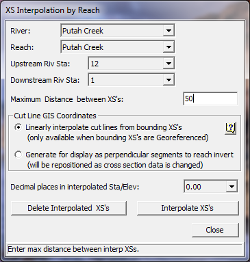 Cross Section Interpolation by Reach Window