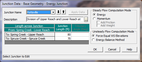 Junction Data Editor for Energy Method