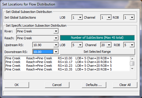 Flow Distribution Editor for Pine Creek