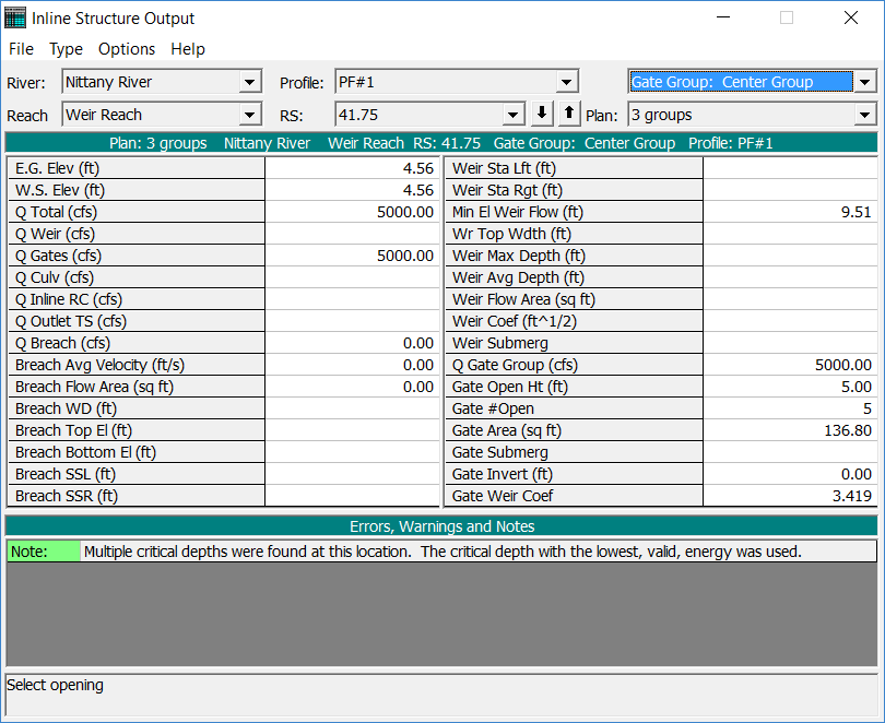 Inline Structure Output Table for Profile 1