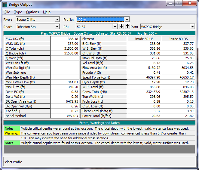 Bridge Type Detailed Output Table