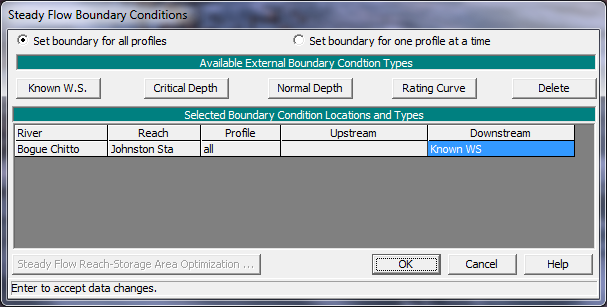 Steady Flow Boundary Conditions Data Editor