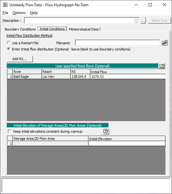 Unsteady Flow Data Initial Conditions