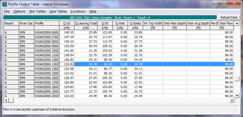 Lateral Structure Profile Output Table