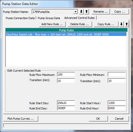 Pump Station Data Editor (Advanced Control Rules Tab)