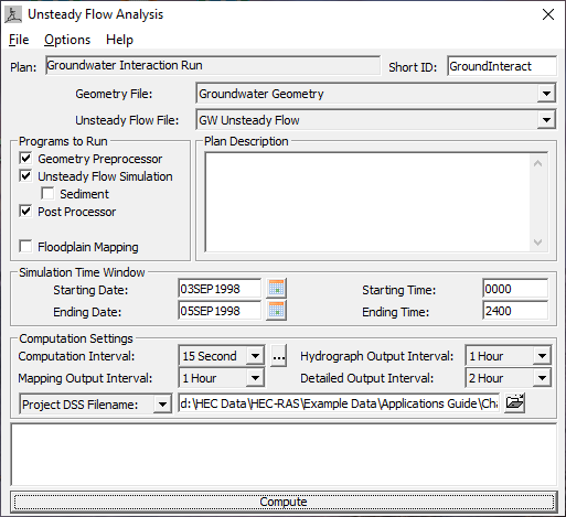 Unsteady Flow Analysis Window