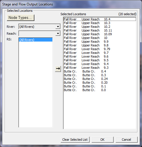 Stage and Flow Output Locations