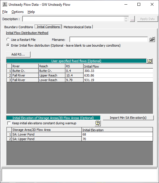 Unsteady Flow Data Initial Conditions