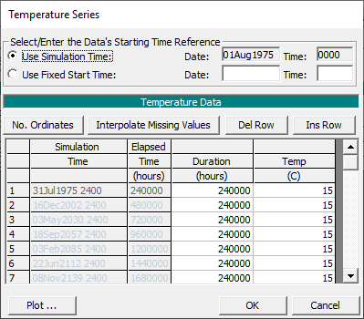 Example of a constant temperature time series in the Quasi-Unsteady Temperature Editor. Example of a constant temperature time series in the Quasi-Unsteady Temperature Editor.