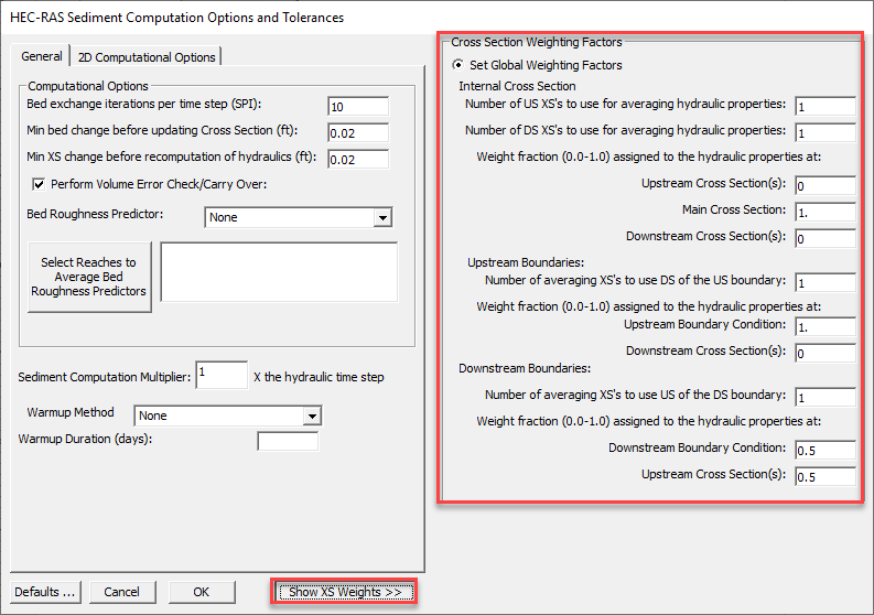 Cross Section Weights Editor (Press the Show XS Weights to show this).