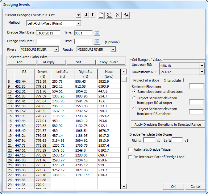 Dredging events editor.