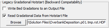 Selecting a hotstart gradation file as starting cross section gradations.