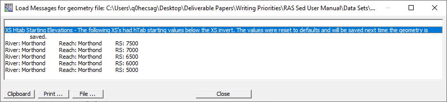 Common HTab error encountered when using a geometry file created from a sediment transport simulation result.