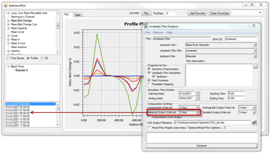 The Unsteady Mapping Output Interval controls the HDF5 sediment output interval in unsteady sediment transport models. The Unsteady Mapping Output Interval controls the HDF5 sediment output interval in unsteady sediment transport models.