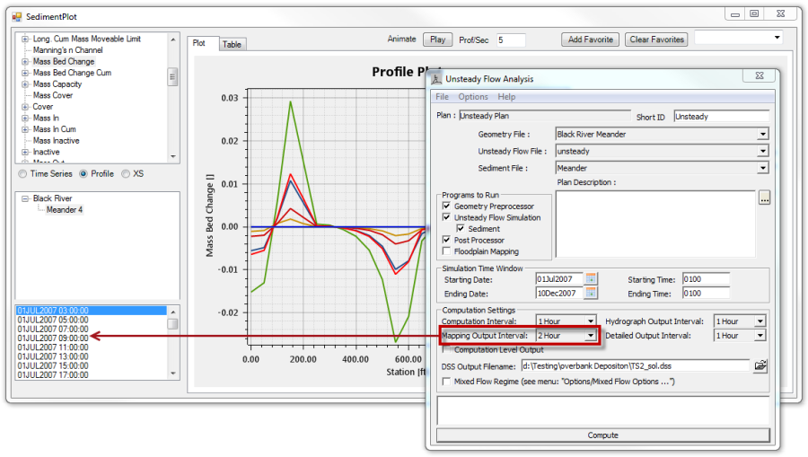 The Unsteady Mapping Output Interval controls the HDF5 sediment output interval in unsteady sediment transport models.