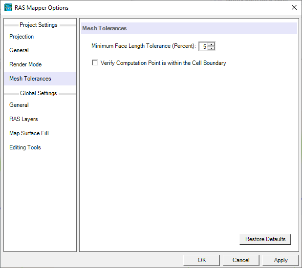 Mesh Tolerance Settings.