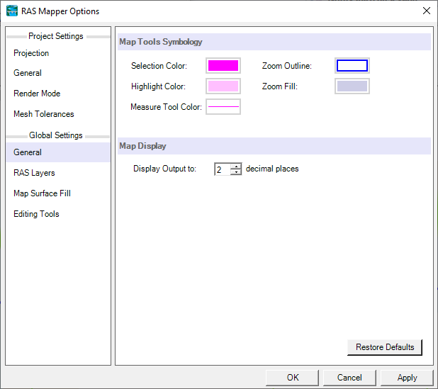 General Map Tools Settings.