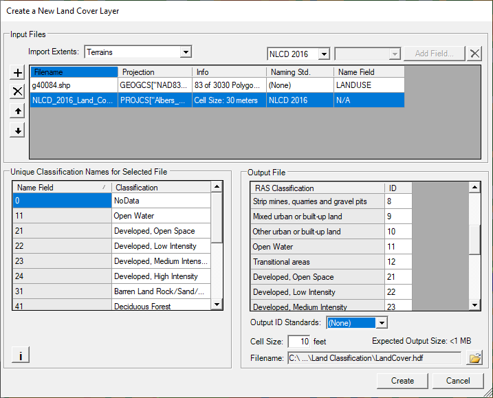 New Land Cover layer creation dialog.