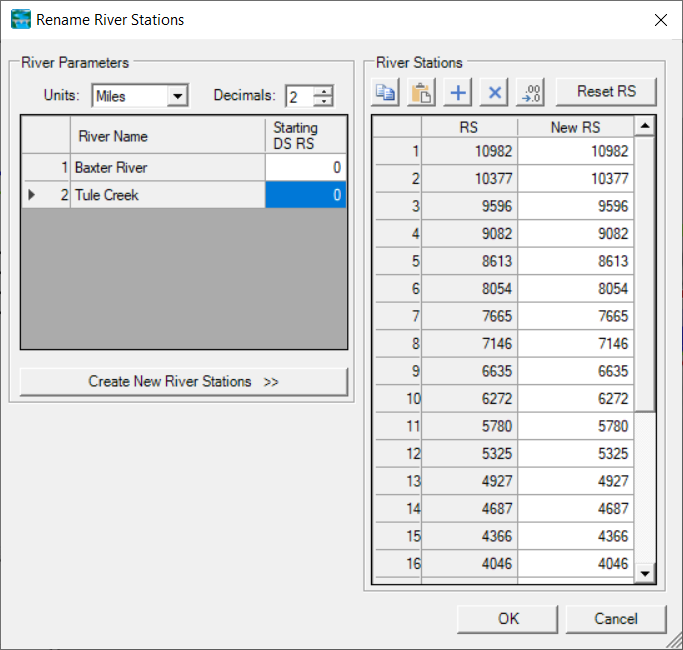 River Stations Table editor is used to globally modify cross section river stations.