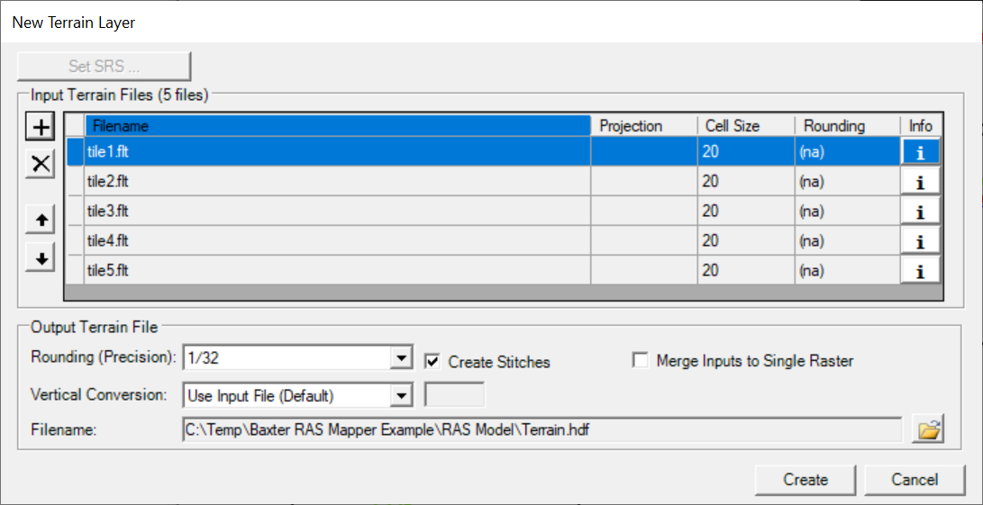 New RAS Terrain creation dialog.