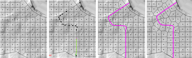 Example mesh with steps of breakline creation, face magnetization, and enforcement.