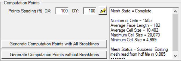 Status of the mesh generation is displayed on the 2D Flow Area editor.