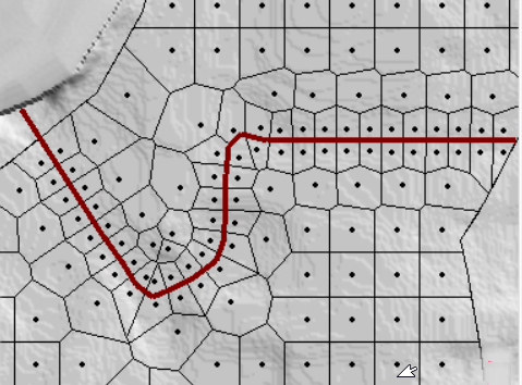 Example breakline enforcement.  Breaklines are used to define cell faces along high ground.