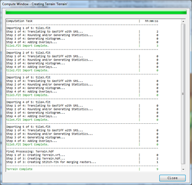 Status message dialog for creating a new Terrain Layer.