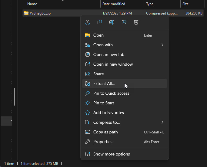 Right-click saved ZIP folder and select Extract All