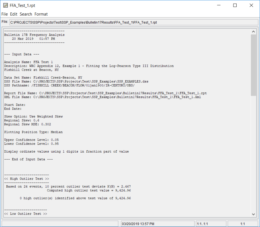 Figure 7. FFA Test 1 Report File