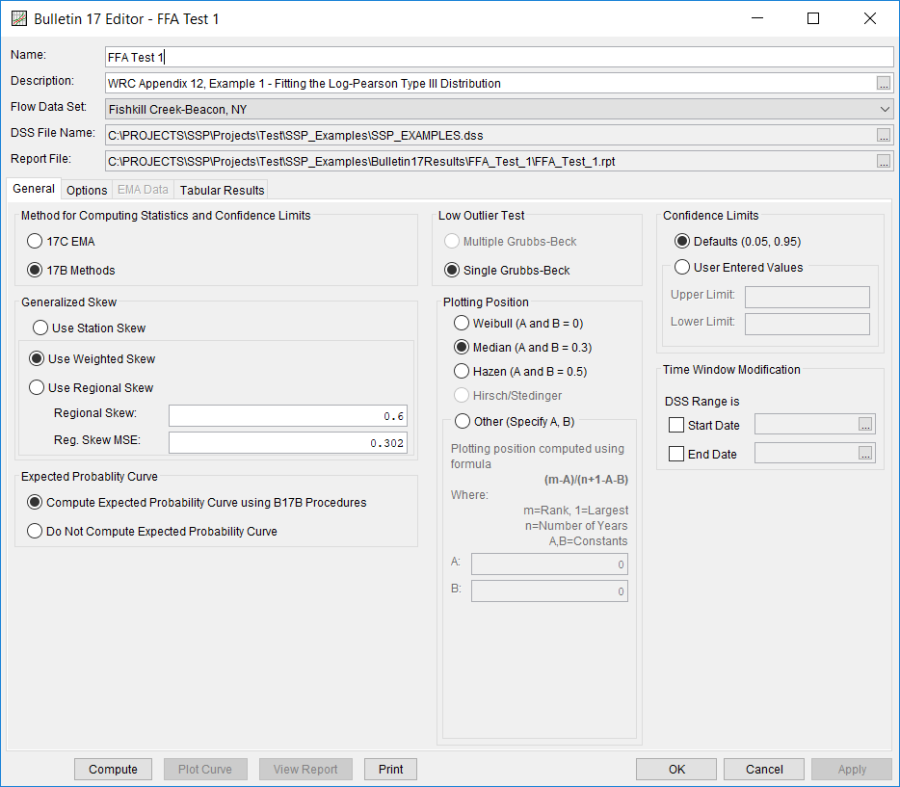 Figure 3. Bulletin 17 Analysis Editor with FFA Test 1 Data Set