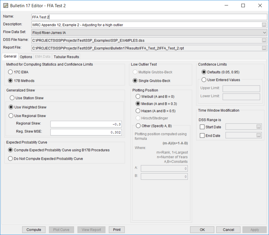 Figure 3. Bulletin 17 Analysis Editor with FFA Test 2 Data Set